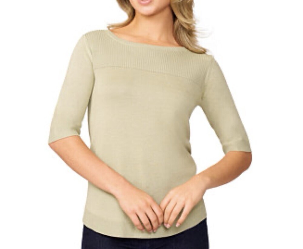 NWT $46 Melissa Paige Women's XS Top Sweater Ribbed-Yoke Round-Hem Tea Green